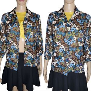 Ann Taylor Loft Brown and Blue  Floral Button Up  3\4 Sleeve Blouse